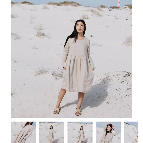 notPERFECTLINEN Tan Midi EMILIE loose linen dress - Picture 3 of 8